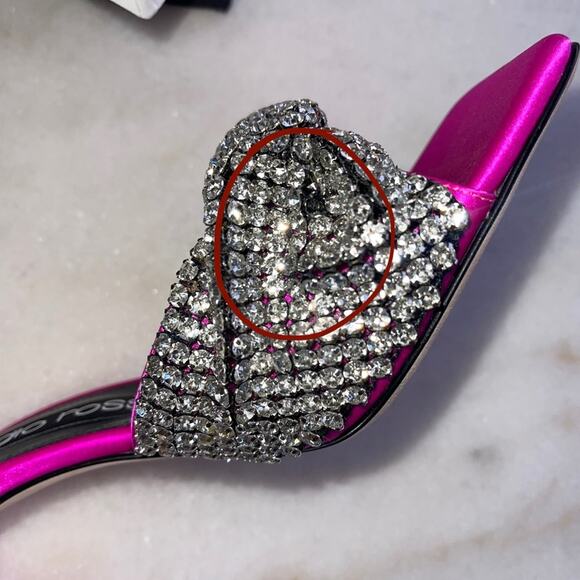 Sergio Rossi 95mm Tyra Embellished Satin Mules in Fuchsia - Picture 10 of 10
